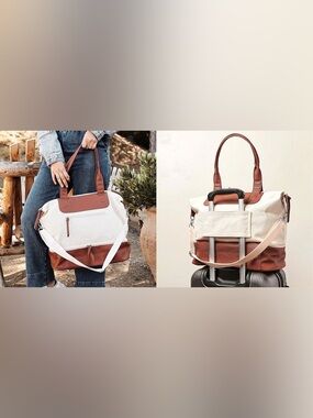 Graf Lantz Canvas and Vegan Leather Travel Tote Bag - Natural Canvas & Brown